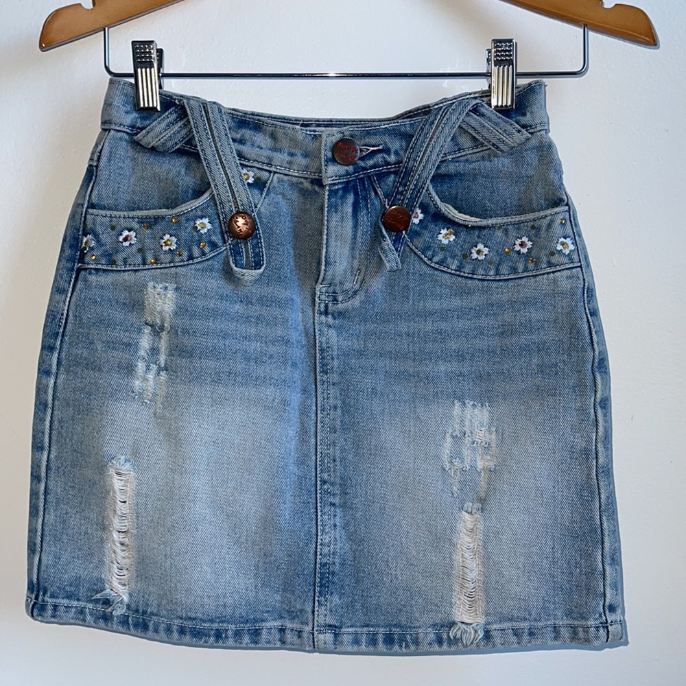 Denim mini ribbed skirt